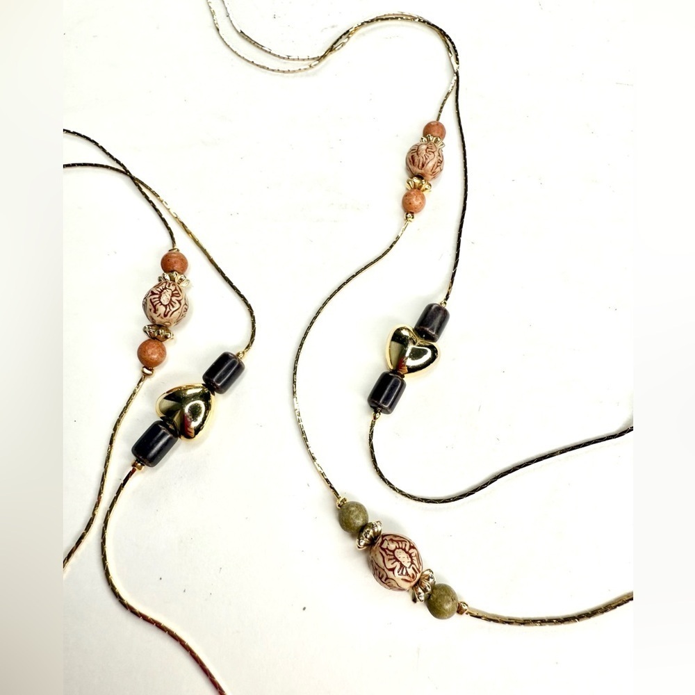 Double Strand 18 Inch Puffy Hearts and Beads Gold Plated Island Vibe Necklace - Picture 14 of 15